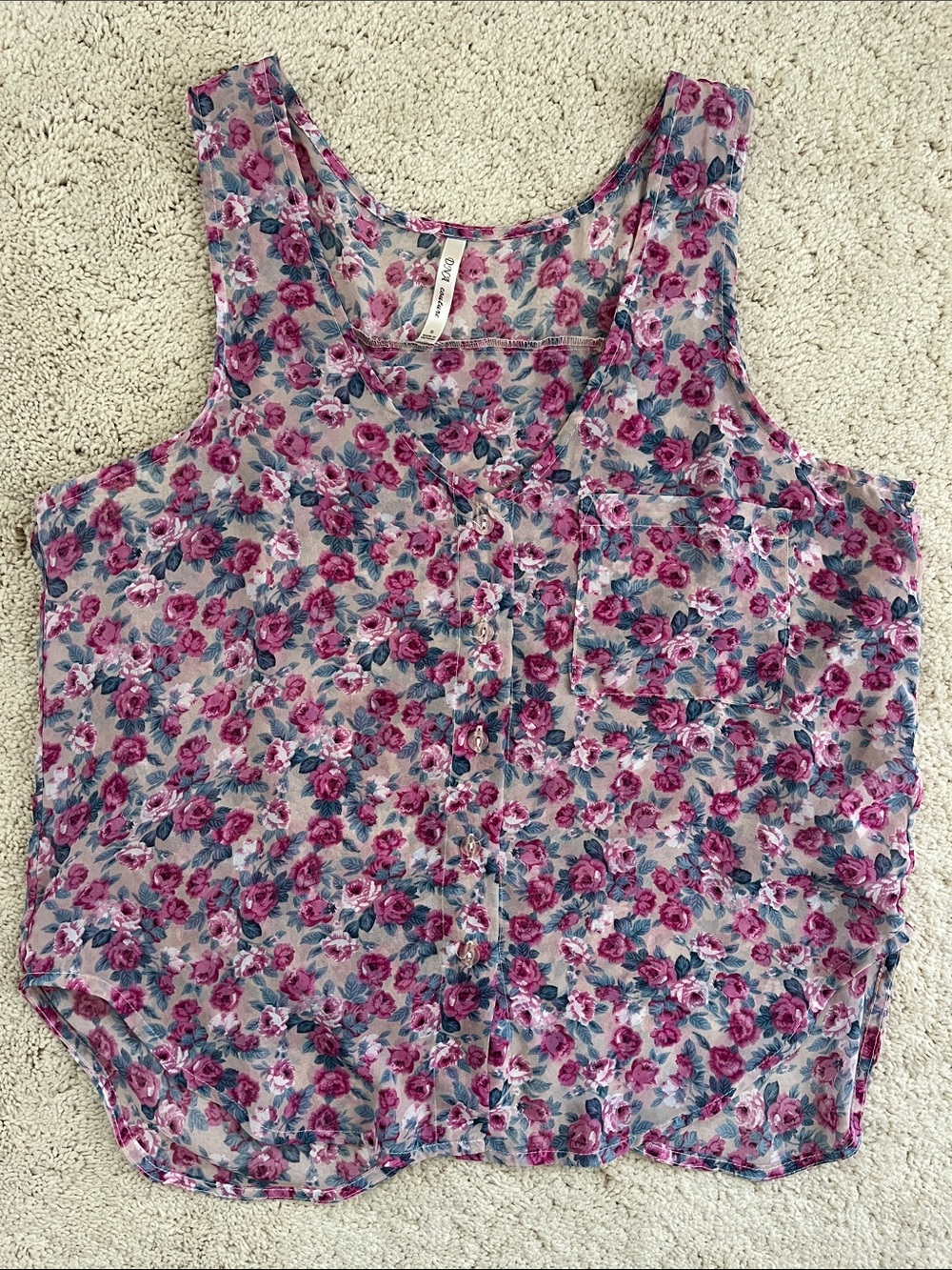 DNA couture Pink Floral Button-Front Camisole